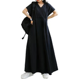 Summer New Women's V-Neck Bat Sleeves Folding Solid Color Dress Slimming Women's