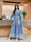 Retro Elegant Dress Women's New French Heavy Industry Embroidered Collar Lantern Sleeves Large Swing
