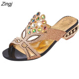 Summer Fashion Women's Sandals Color Water Drill Slippers Woman Strange Heel Large Size 40 41 Female Hollow Out Flip