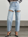 Zingj Jeans Female 2024 New Fashion Nail Drill Design Sense Hollow Out Wash Water Versatile Trousers Summer