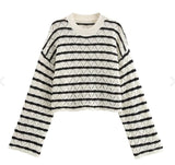 Women's INS Explosion Striped Knitting L Long Sleeve Horned Pants