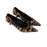 French New Leopard-Print Fine Heel Single Shoes Sexy Pointed High-Heeled High-Heeled High-Heeled Shoes Small-Size Velvet Cat