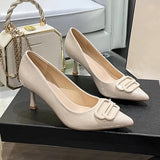 French Pointed High-Heeled Shoes Shallow All-Inclusive Square Ringing Temperament Single Shoes Slender High Heel