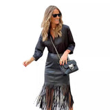 Zingj Street Trend Wind 22 Autumn And Winter Style Tassel Splicing Leather Skirt
