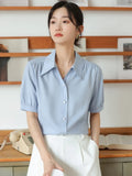 Women Shirts V-neck Short Puff Sleeve Chiffon Thin Shirt 2023 Summer Loose Button Women Tops Blouses Solid Woman
