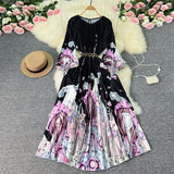 Zingj New Women's Dress Oversized Skirt Print Pleated Waist Lace Holiday