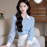 Year's Popular Beautiful French Shirt Milk Gentle Belly Top Design Small Blue Shirt