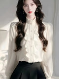 Chic Lace Splicing Long-Sleeved Shirt Early Spring Super Good Single-Dnecked Shirt Temperament Blouse Women's