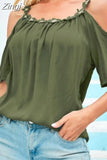 Off Shoulder Summer Blouse with Lace Flower Women 2023 Short Sleeve O-neck Shirt Sexy Lady Solid Top Loose Clothes