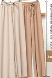 Loose Summer Pants for Women Wide Leg Female Trousers Long Elastic Casual Lace Up Beige High Waisted Khaki Stacked