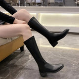 Women's Shoes 4142 But Knee Autumn And Winter Korean Version Of The High-Heeled Boots Flat Bottom Low Back Zippered Knight