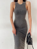 Rib-Dress Dress Body-Body-Skinny Vest Sleeveless One-Step Skirt