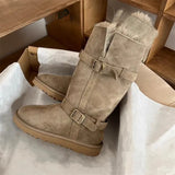One Snow Boots Women 2025 Winter New Retro Round Head Flat Bottom Plus Velvet Tube Snow Cotton But Knee