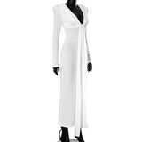 Pleated Tassel Long Sleeve Maxi Dress- Outfit