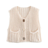 2025 Spring And Autumn 2025 New Women's Pocket Sleeveless Short Knitted Cardigan