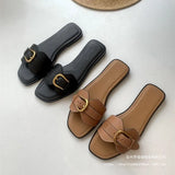 Metal Belt Buckle Flip-Flops Women Wear Square Belt Buckle Soft Bottom Beach Cold