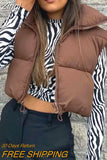 Women's Winter Crop Vest Zip Up Stand Collar Sleeveless Cropped Puffer Vest Lightweight Padded Gilet Warm