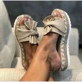 Summer New Slope And Bow Cool Slippers Women's Beach Thick Bottom Hemp Rope Large-Size