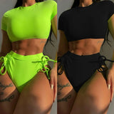 2022 New Drawstring Strap High-Waisted Swimsuit
