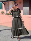 Zingj Summer New Women's Comfortable Casual Shirt Collar Lace Long Skirt Suit