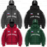 Double Hat Design Letter Hooded Cardigan Autumn And Winter Men And Women With The Same Loose Y2K