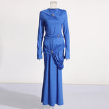Vietnam's Niche Design Dress 2025 New Round Neck Fashion Kinestic Folding Splicing Body Repair Knitted Dress
