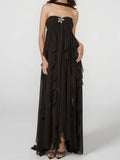 Women Y2K Long Tube Dress Sexy Strapless Off Shoulder Ruffle Tassel Dress Evening Party Halter Backless Vestidos 2025 211-0-Outfit