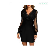 Mesh V-Necked Squint Dress Sexy Dress Autumn And Winter Elegant