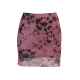 Tie-dye Mini Skirt Women Mesh Sexy Hight Waist Fashion Streetwear Women Red Ruffles Hem Summer Party Skirts