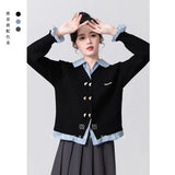 Two POLO-Necked Sweater Women's Spring And Autumn 2025 Spring And Autumn New College Style Splicing Knitted Cardigan Women's