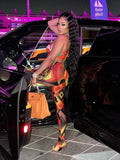 Colorful Print Women Two Piece Tracksuit Set Sleeveless Bare Midriff Top+High Waist Leggings Matching