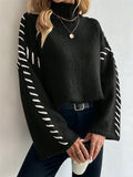 Casual Loose Knitted Sweater 2025 New High-Necked Color Design For