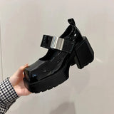 Heel Mary Jane Women's Shoes 2025 Spring And Summer New Square High Heel Single Shoes French Shallow Magic Sticker Small Leather