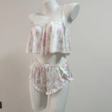 High-Sensing Sexy Ice Silk Printed Vest Female French Cute Sling Shorts Pure Desire 2025 New