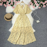 Zingj Wind Temperament Sweet Broken Flower V Collar Dress Beach Vacation Snow Spinning A Word Long