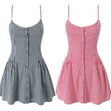 Two-Color Lattice Button Embellion With Joint Dress 2025 Spring New