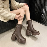 Bottom Martin Boots Women Wear Outside The New 2025 Autumn And Winter New Black Simple High Heel Ankle Boots Thick Heel Small Ankle Boots Back
