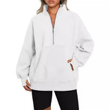 Women's Pocket Half-Zip Loose Leisure Splicing Collar Plus