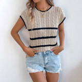 Shooting 2025 Spring And Summer Striped Jasmine Casual Loose Knitted Jersey Holiday Tops Women's