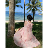 Zingj French Salt Sweet Tie Belt Hanging Neck Sleeveless Loose Long A Word Pink Tie-Dye Vest Temperament