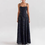 Summer New Women's Sexy Sling Chiffon Temperament Show Back Evening Dress