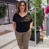 Sexy Fashion Plus-Size Women's V-Neck Loose Print
