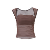Zingj Summer New Sexy Hot Girl Pure Desire Square Get Net Gauze Perspective Short Sleeveless Vest