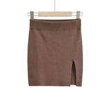 Zingj Trendy Women's Skirt Solid Color High Waist Slim And Slim Side Forked Knitted Hip