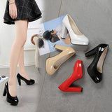 Zingj Size High Heels Spring 2023 New Single Shoes Round Head Thick With Patent Leather Waterproof Platform Sexy Thick Bottom Wedding Shoes Women-Outfit