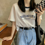 Zingj Round Collar Short Sleeved T Shirt Female 2024 Summer Letter Print Loose Short Vintage Student Jacket