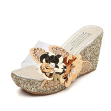 Women's Korean Version Of Fashion Casual High-Heeled Shoes With Transparent Flowers Water Drilled Outside Wearing A Word