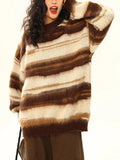 Zingj Stripes Loose Casual Sweater Men And Women Autumn Winter New Languid Lazy Atmosphere Feeling Lovers Knit Sweater