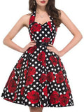 Women Summer Polka Dot Vintage Dress Fashion Party Office Lady 50s 60s Rockabilly Big Swing Halter Clothes Tunic