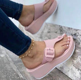 Slippers Women's New Large Beach Shoes Loose Cake And Leisure Low Help Clip Pink